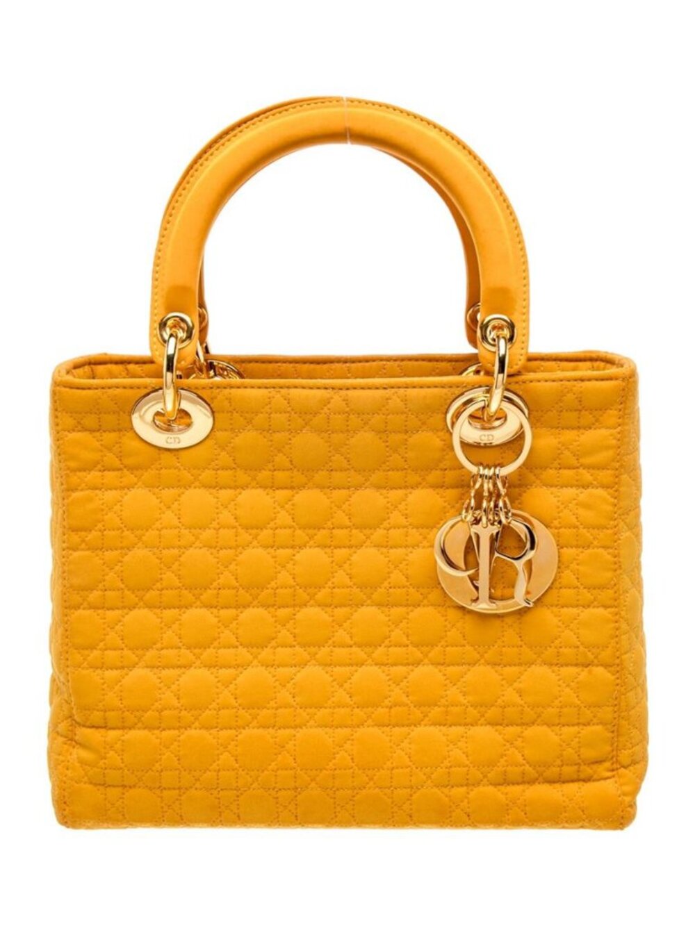 Christian Dior Vintage Cannage Medium Lady Dior Yellow Nylon Bag